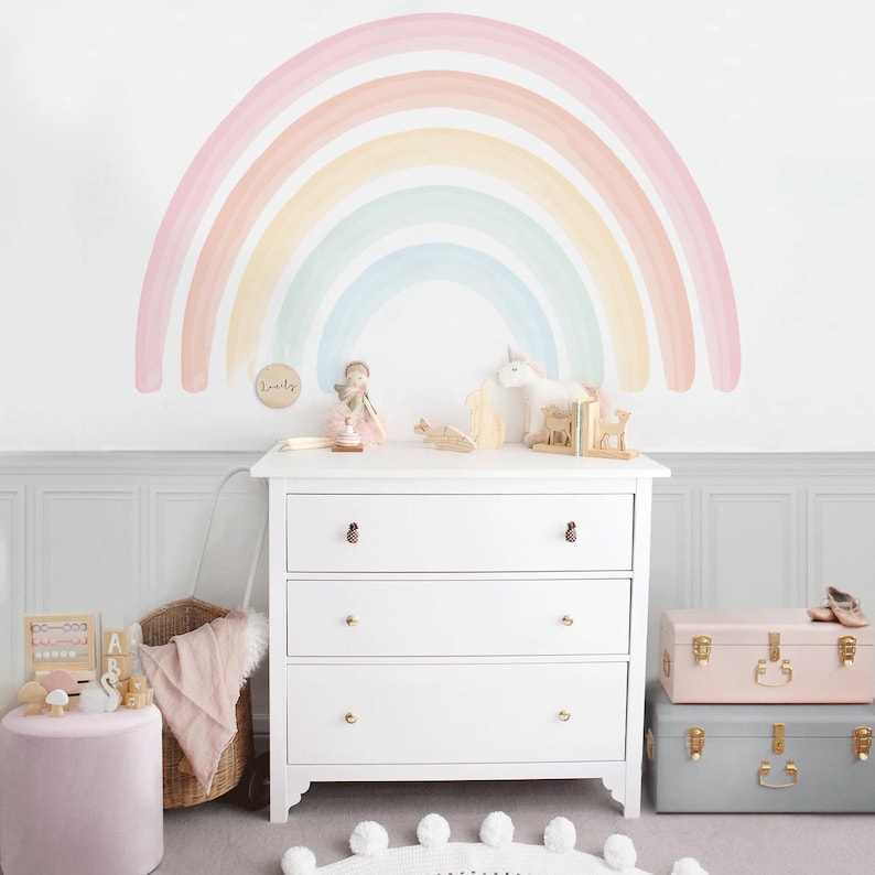 Pastel Watercolor Rainbow Wall Decal: Peel & Stick Nursery Decor - Etsy