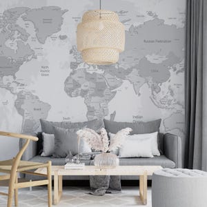 Weltkarte Tapete Grau Benutzerdefinierte Größe Vintage Map Schälen und Stick Wand Kunst Büro Dekor Wandbild Druck Reise Thema Abnehmbare GLOBE TROTTER KARTE