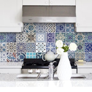Blue PORTUGUESE Tile Wallpaper Kitchen Tile Decal Wall Bathroom Custom Size Removable Peel Stick Tiles Sticker Vintage Lisbon Decor Moroccan
