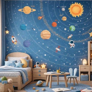 Sonnensystem Tapete Wandbild: Schälen und aufkleben Weltraum Kinderzimmer Dekor