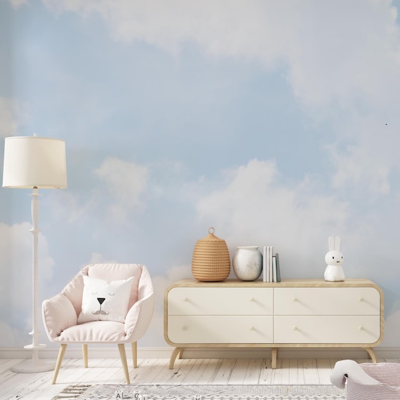 Cloud Wallpaper Nursery Wall Mural Peel and Stick Blue Sky Wallpaper Removable Ceiling Mural Baby Room Decor Kids Sky Mural Custom Size