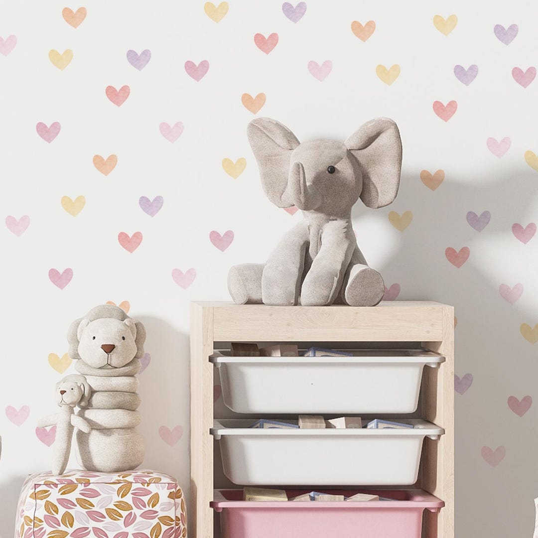Watercolor Hearts Wall Decal Set: Pastel Nursery Decor, Peel & Stick ...