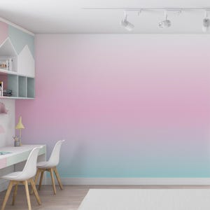 Carta da parati sfumata pastello, rosa e verde, dimensioni personalizzate, decorazione estetica per cameretta delle bambine, rimovibile, stacca e attacca, PASTEL OMBRE