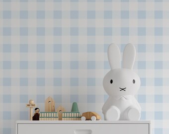 Blue Gingham Wallpaper Mural: Peel and Stick Nursery Wall Decal