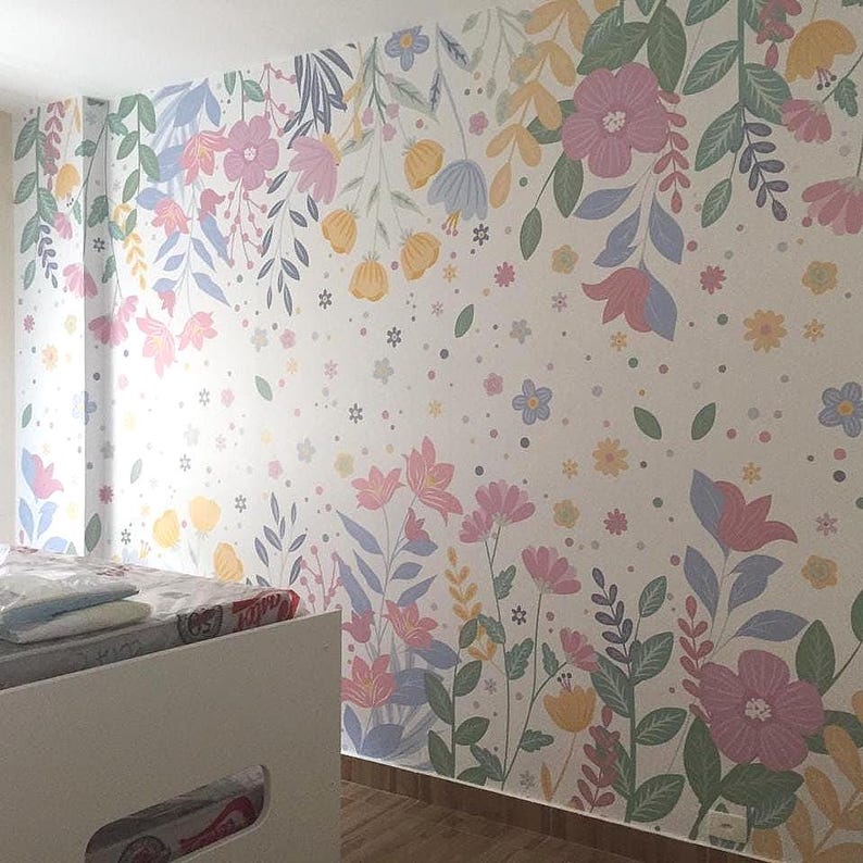 Delicate Floral Wallpaper Enchanted Garden Wall Decal - Etsy