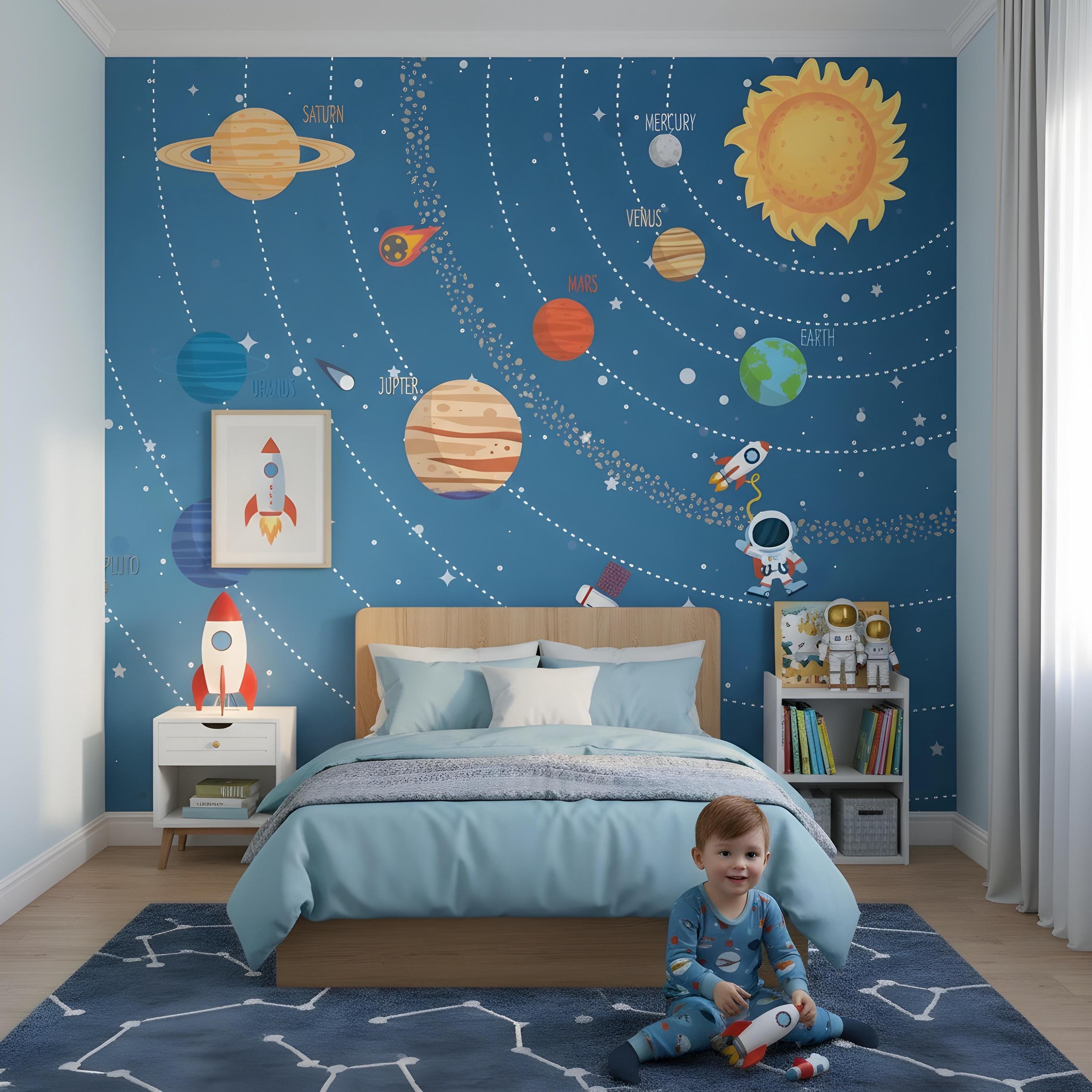 Solar System Wallpaper Mural: Peel and Stick Space Nursery Decor - Etsy
