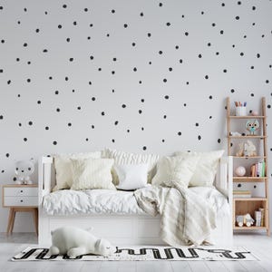 240un BLACK POLKA DOTS Wall Decal Black and White Nursery Decor Neutral Baby Decor Irregular Dot Sticker Removable Peel and Stick Kids Room
