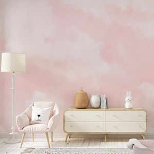 Pastel Pink Clouds Sky Wallpaper Custom Size Cloud Wall Art Nursery Removable Peel Stick Decor Mural Soft Pink Sky Girls Room SWEET SKY