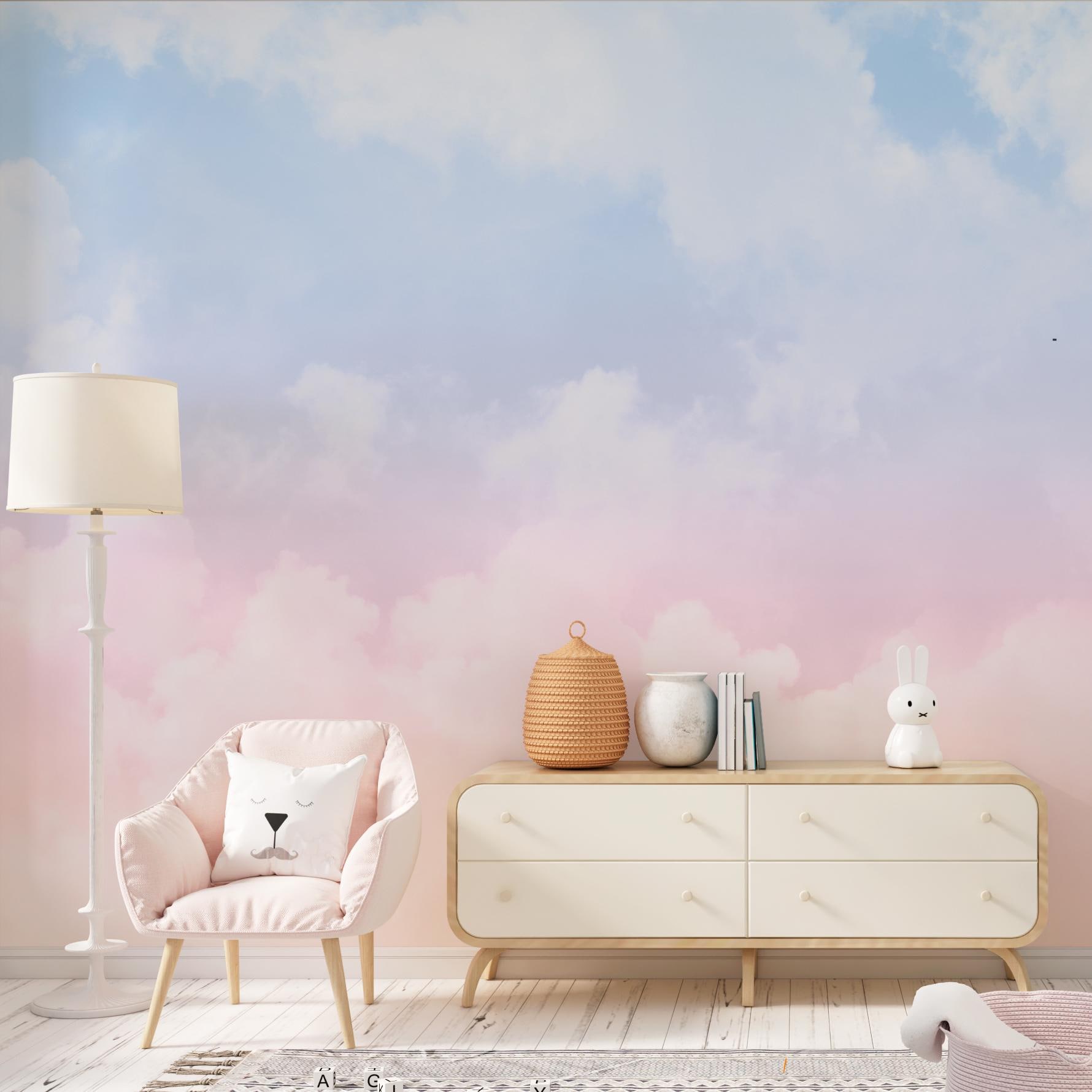 Pastel Clouds Sky Wallpaper Mural, Nursery Decor Peel and Stick, Soft ...
