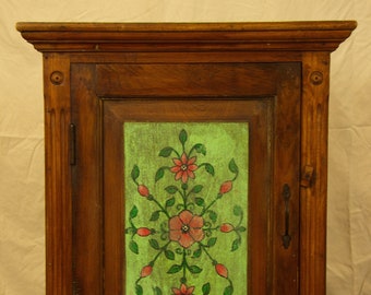 NEW YEAR SALE - Green Meadow - Vintage Painted Indian Cabinet