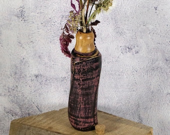 Small Wood Painted Vase With Glass Insert Tube