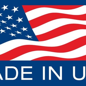 May include: A rectangular graphic with the text "MADE IN USA" in white letters on a dark blue background. Above the text is a depiction of the American flag, with red and white stripes and a field of blue with white stars.