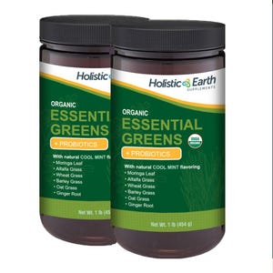 2 for 1 Essential Greens + Probiotics Cool Mint, Organic Superfood, Juice & Whole Powders