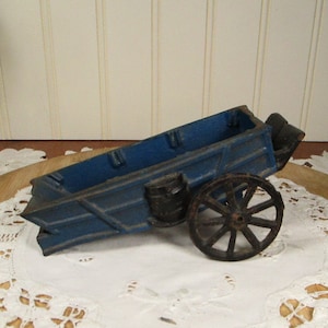 Cast Iron Blue Wagon, Cast Iron Wgaon Toy, Childs vintage toy