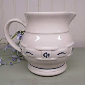 Longaberger Woven Traditions Pottery Classic Blue Embossed Weave Pattern with Flowers 32 Ounce Pitcher