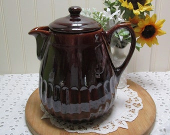 Brown Pottery Teapot, Stoneware Pottery Teapot, Farmhouse Primitive Kitchen Decor, Brown Glaze Pottery Teapot