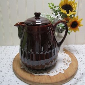 Brown Pottery Teapot, Stoneware Pottery Teapot, Farmhouse Primitive Kitchen Decor, Brown Glaze Pottery Teapot