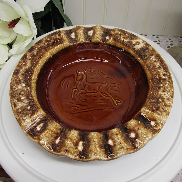 Hull Horse Brown Drip Glaze Ashtray, Kitschy Ashtray, Hull USA, Horse Lover, Vintage Tobacconist Accessory