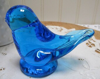 Hand Blown Blue Glass Bird, Signed Leo Ward 1995 Art Glass Bird, Art Collectible Glass Bird, Sky Blue Glass Bird