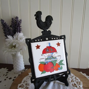Vintage Cast Iron Trivet, Ceramic Tile and Cast Iron Trivet