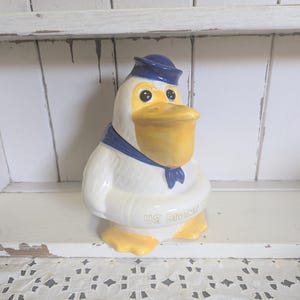 Vintage METLOX California Pottery Pelican Cookie Jar, US Diving Team, Hard to Find