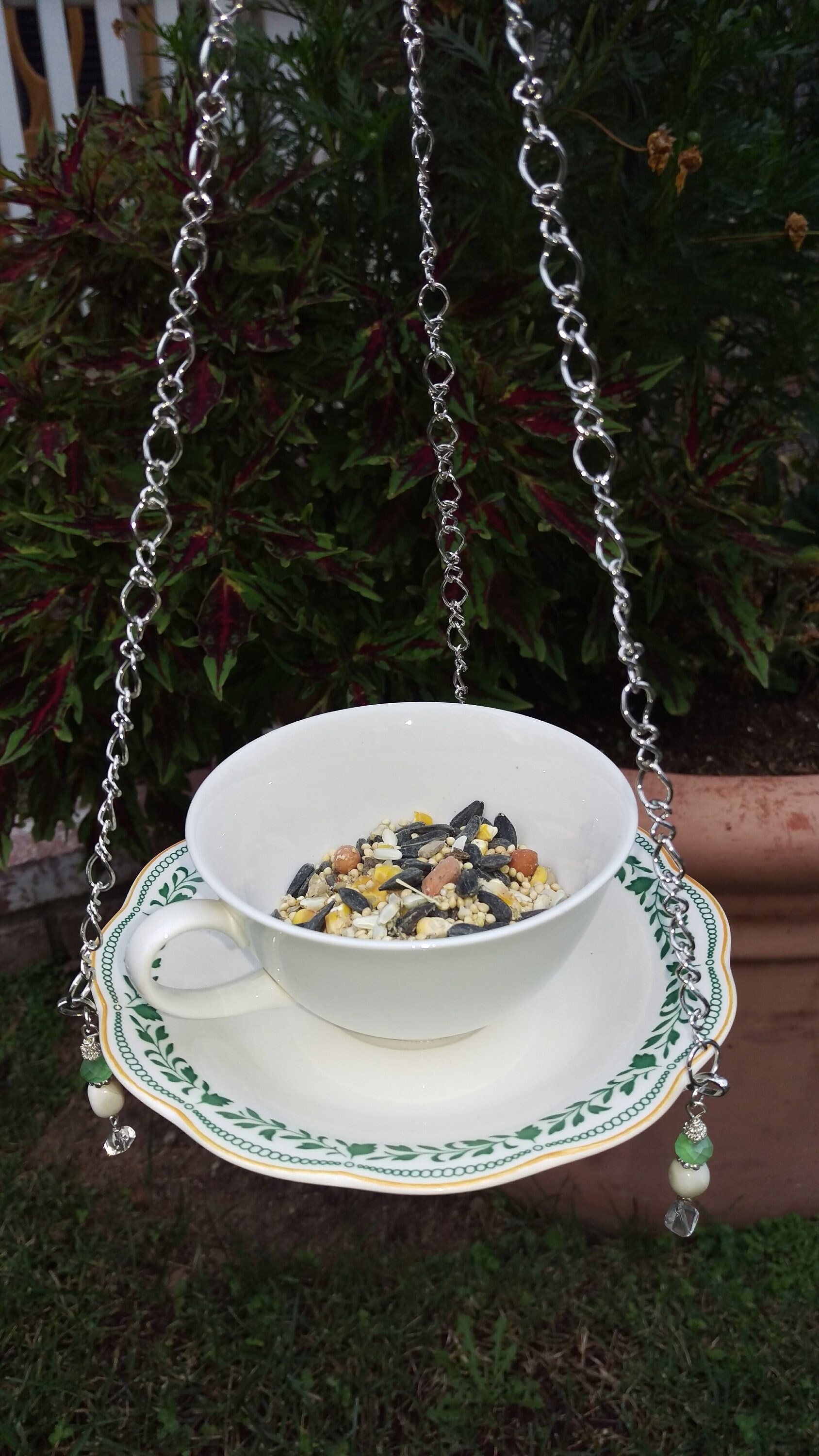 Simply Creamy Tea Cup Bird Feeder Etsy