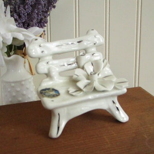 Vintage Capodimonte Porcelain Park Bench with Flower, Made in Italy