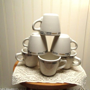 Syracuse China Restaurant Ware, Vintage Cups, DeVille Greek Key dinnerware, Mid Century Modern, 1960s decor