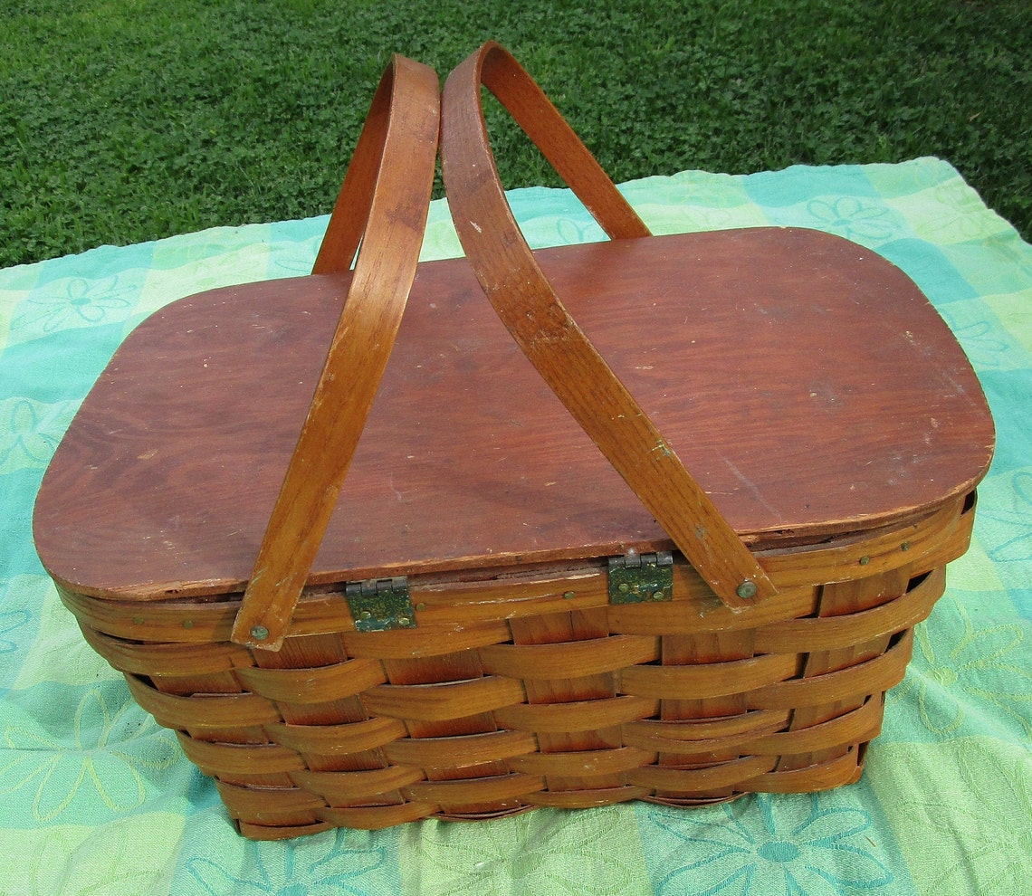 Picnic Basket Serving Ware Large Vintage Vintage Wood Picnic Etsy