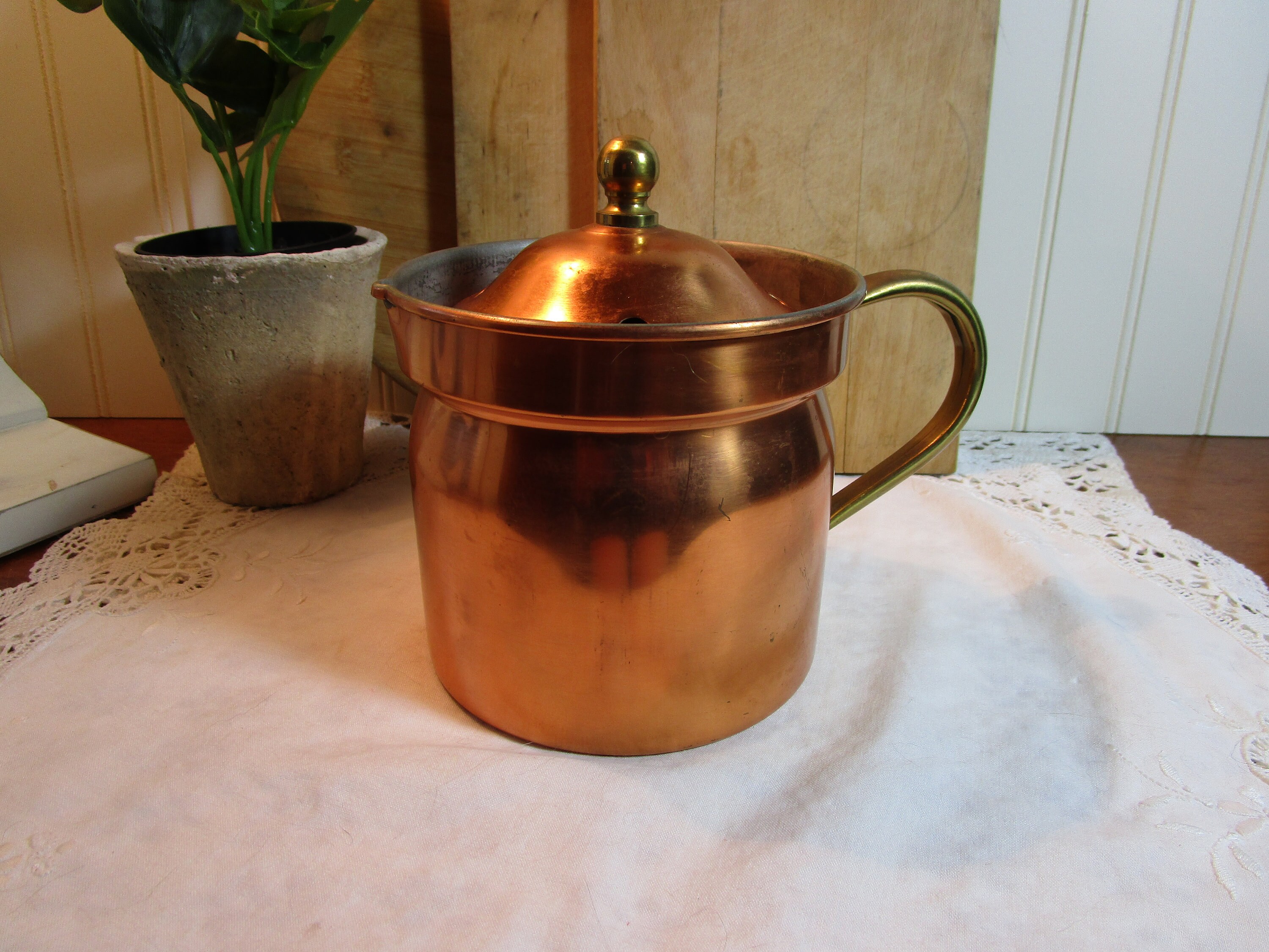 Vintage Copper Serving Pot With Brass Handle Sauce Serving Etsy