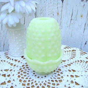 Fenton Vintage Glass Hobnail Fairy Lamp, Shape 3608 , Satin Custard