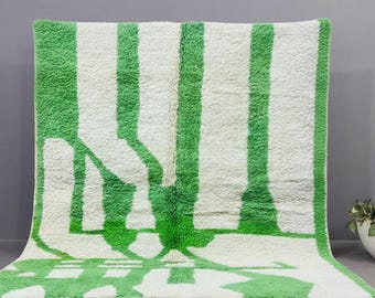 Handmade Beni Ourain Rug, high-Quality Moroccan Wool Rug, Custom Size Area Rug, White Ad Green Rug, Berber Handmade Carpet