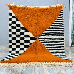 Pretty Beni Ourain Rug, Moroccan Rug, Handmade Rug, Bedroom Wool Rug, Berber Carpet, Brown Tribal Rug, Bohemian Rug