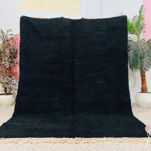 Plain Black Moroccan Rug, Beni Ourain Rug, Handmade Rug, Moroccan Area Rug, Solid Black Rug, Bohemian Rug, Tapis Berbere, Teppich