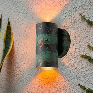 Handcrafted Copper Wall Sconce: Oxidized Green Patina, Rustic Industrial Lighting