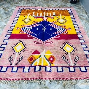 Tapis boujaad rose personnalisé, tapis marocain orange, tapis en laine à poils longs doux, tapis berbère marocain, tapis bohème, tapis de taille personnalisée dans toutes les tailles image 3