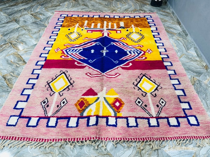 Tapis boujaad rose personnalisé, tapis marocain orange, tapis en laine à poils longs doux, tapis berbère marocain, tapis bohème, tapis de taille personnalisée dans toutes les tailles image 3