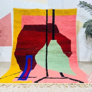 Multicolored Boujaad Moroccan Rug: Handmade Wool Berber Carpet