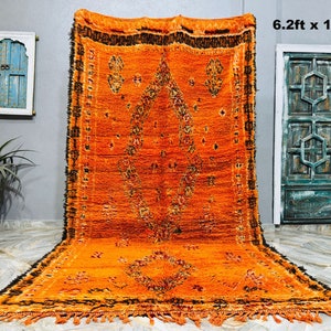 Vintage Orange Moroccan Rug: Handmade Wool Berber Carpet (6.2ft x 11.5ft)