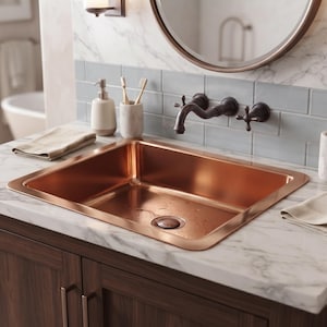 Hand-Hammered Copper Vessel Sink, Rectangular Bathroom Vanity Basin, Moroccan Patina Finish