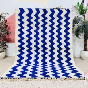 Handwoven Blue Beni Ourain Rug: Moroccan Berber Wool Carpet