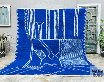 Authentic Beni Ourain Rug, Woven Handmade Rug, Blue Rug, Moroccan Carpet, Genuine Wool Rug, Plain Blue Moroccan Rug