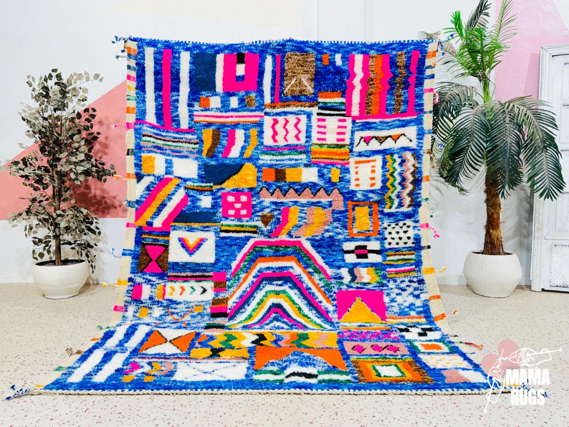 Colorful Berber Moroccan Rug: Handmade Boujaad Wool Carpet