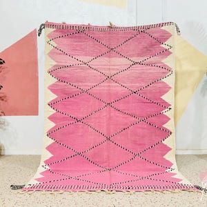 Pink Kilim Rug: Handmade Moroccan Berber Wool Carpet, Boho Decor (5.7ft x 8ft)