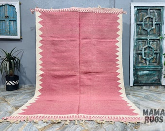 Pink Moroccan Kilim rug - Moroccan Woolen carpet - New Kilim rug - Beni Ourain style - New Beni Ourain rug - Pink Berber rug