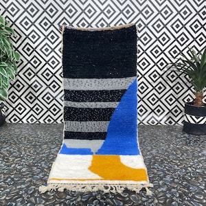Handwoven Wool Berber Runner Rug: Colorful Moroccan Design (2ft x 6ft)
