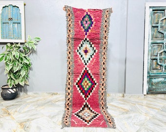 BERBER RUG RUNNER, Narrow Rug Runner, Moroccan Runner, Handmade Abstract Wool Rug | Decorative Long Carpet Floor Runner