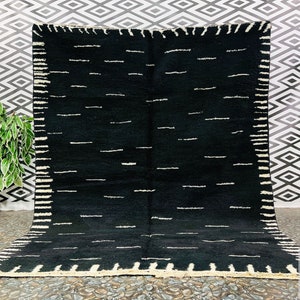 Moroccan Black rug - Solid Black rug - Plain Black rug - Wool Berber rug - Beni ourain rug - 8x10 rug - Handmade rug - Moroccan area rug