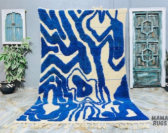 Authentique tapis Beni Ourain, tapis tissé main, tapis bleu, tapis marocain, tapis en laine véritable, grand tapis