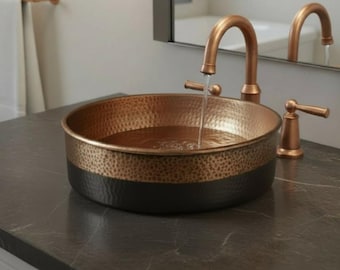 Hammered Copper Bathroom Sink, Hand Moroccan Copper Vessel Basin, Fine Vintage Bathroom Sink,  Vanity Round Copper Washbasin